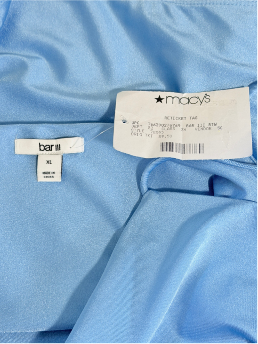Bar III Women's XL Blue Satin Square-Neck Compression Thong Bodysuit NWT - Picture 5 of 5